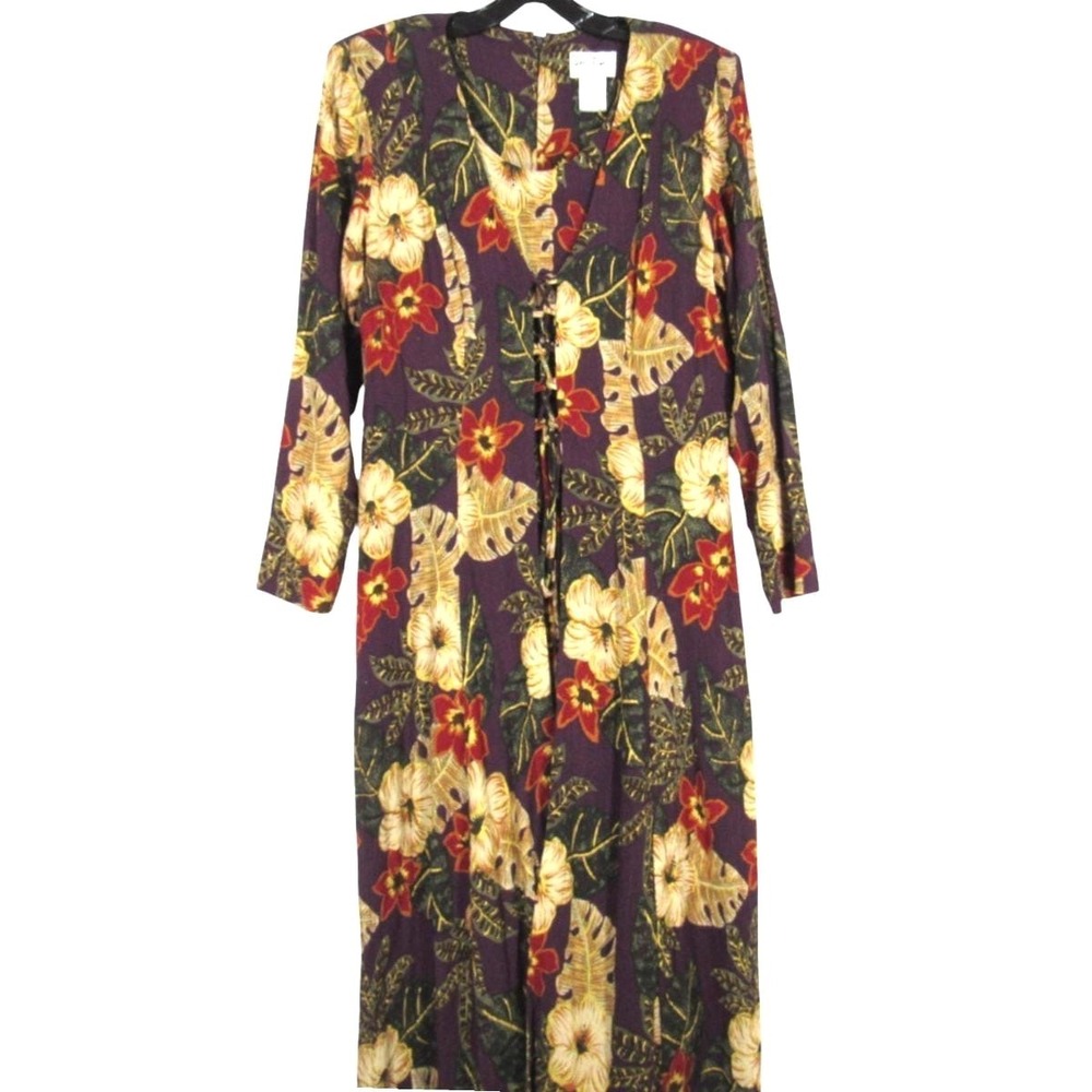 Vtg Alix Taylor Purple/Multi Crepe Tropical CRISS-CROSS OVERLAY Sheath Dress 12